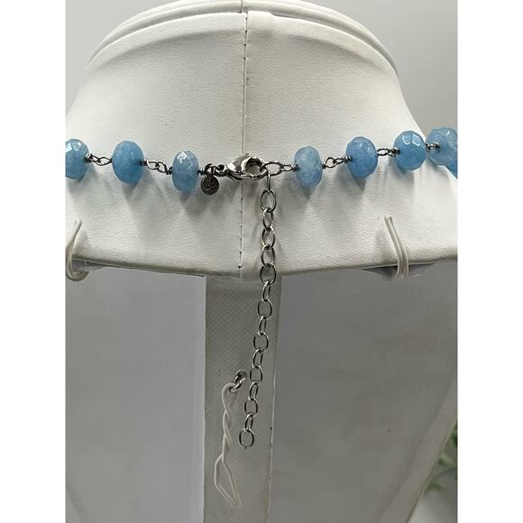 Sara Blaine Willow House Blue Jadeite Jade Sterling Single Strand Necklace - Picture 6 of 10